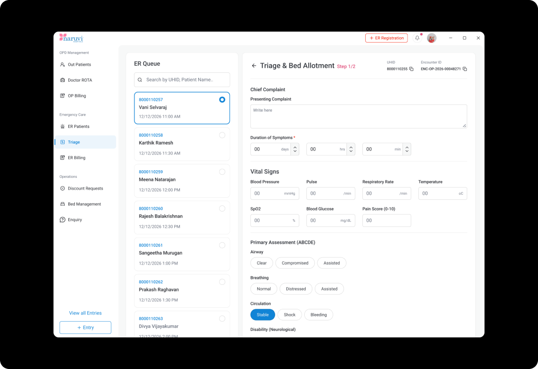 Triage screen — clinical decision support and unified search